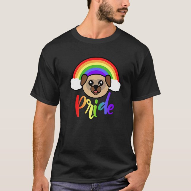 Rainbow Pride Pug Cute LGBTQ Rainbow Pug   T Shirt (Framsida)