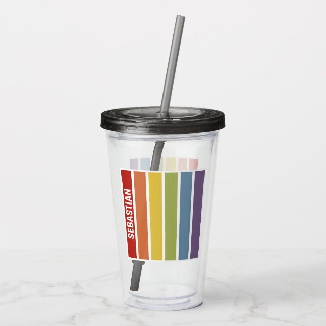 Rainbow Pride Retro MUTED Färg Take Away Mugg (Baksida)