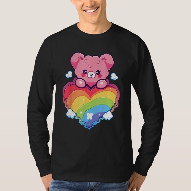 Rainbow Pride Teddy Bear LGBTQ+ Gay Lesbian Queer  T Shirt (Framsida)