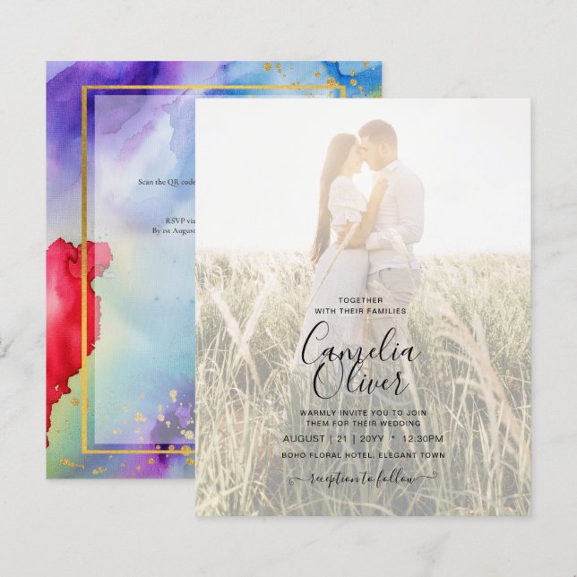 RAINBOW PRIDE WEDDING INVITATION Bläck LeahG (Fram/baksida)
