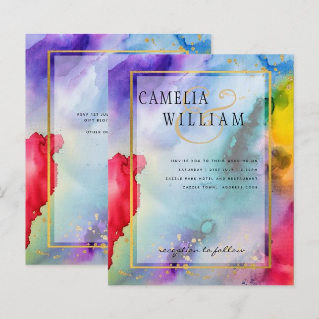RAINBOW PRIDE WEDDING INVITATION Bläck LeahG (Fram/baksida)