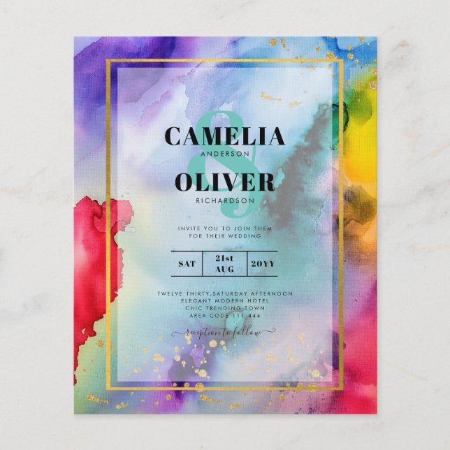 RAINBOW PRIDE WEDDING INVITATION Bläck LeahG Flygblad (Framsidan)