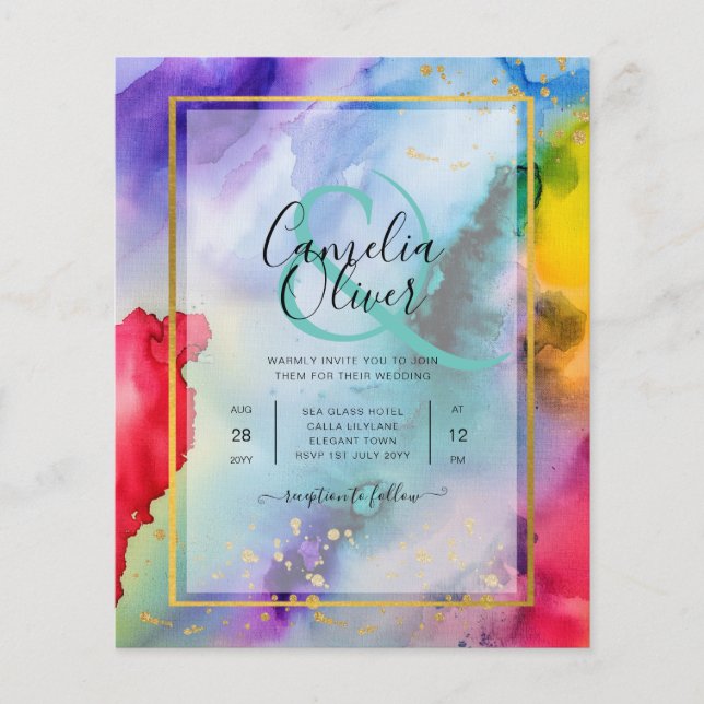 RAINBOW PRIDE WEDDING INVITATION Bläck LeahG Flygblad (Framsidan)