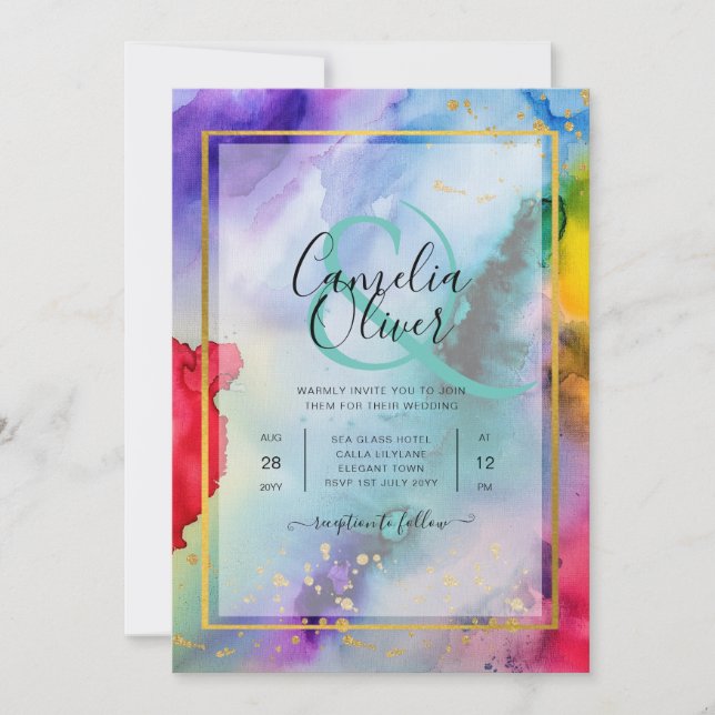 RAINBOW PRIDE WEDDING INVITATION Bläck LeahG Inbjudningar (Framsida)