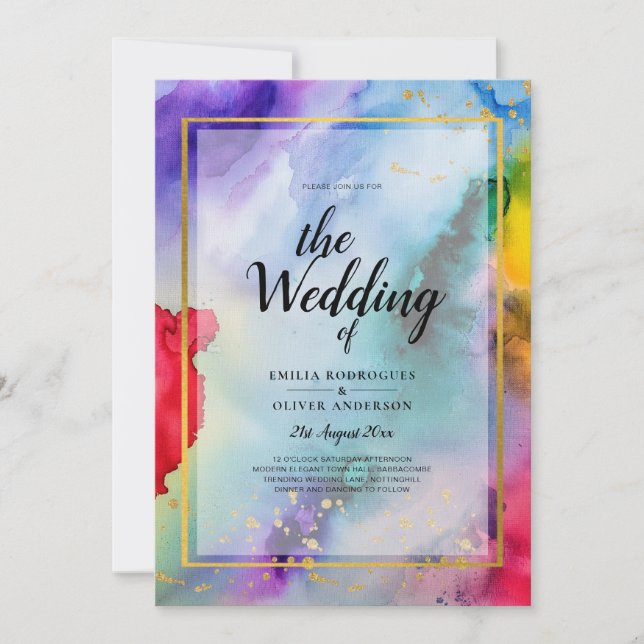 RAINBOW PRIDE WEDDING INVITATION Bläck LeahG Inbjudningar (Framsida)