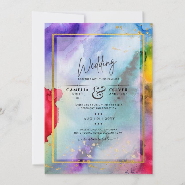 RAINBOW PRIDE WEDDING INVITATION Bläck LeahG Inbjudningar (Framsida)