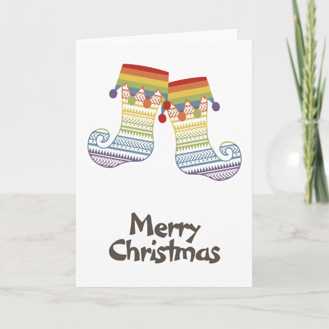 Rainbow Pride Whimsical jul Stockings Helgkort (Framsida)