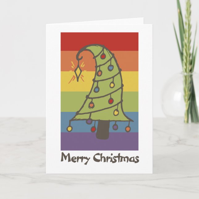 Rainbow Pride Whimsical Julgran Helgkort (Framsida)