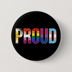 Rainbow-Pridet "Proud": LGBTQ Flagga Färg Letterin Knapp
