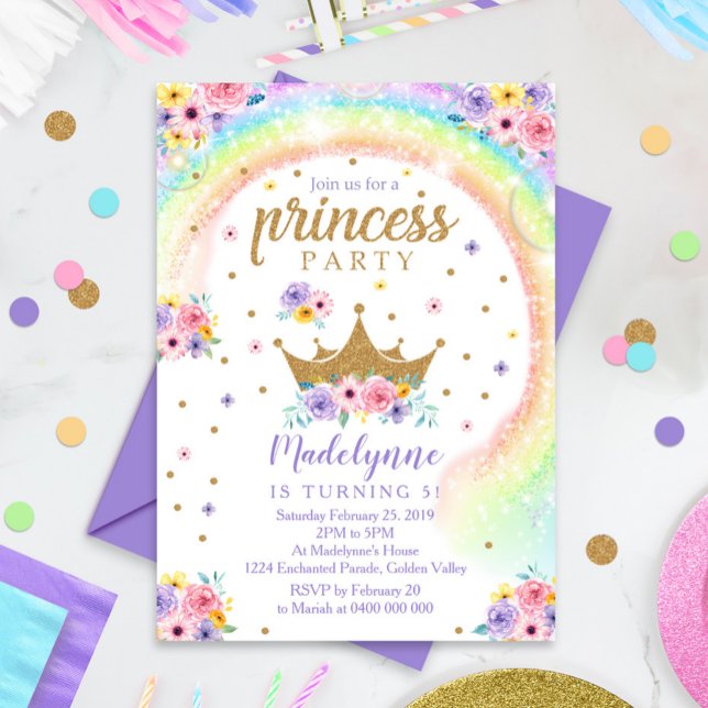 Rainbow Princess Birthday-inbjudan Inbjudningar (Skapare uppladdad)