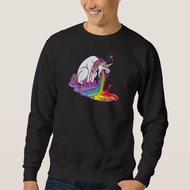 Rainbow Puke Vomi Magic Unicorn Puking Rainbows Lång Ärmad Tröja (Framsida)