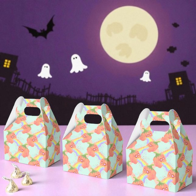 Rainbow Pumpkin Roligt, Party Favor Presentaskar (Rainbow Pumpkin favor boxes quirky, colorful, and fun for parties, Halloween, and unique celebration)