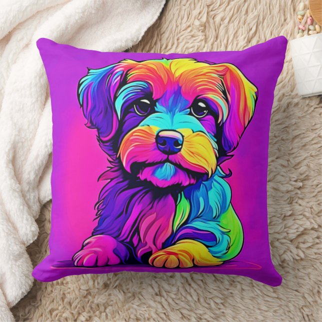 Rainbow Puppy Artwork Kudde (Filt)