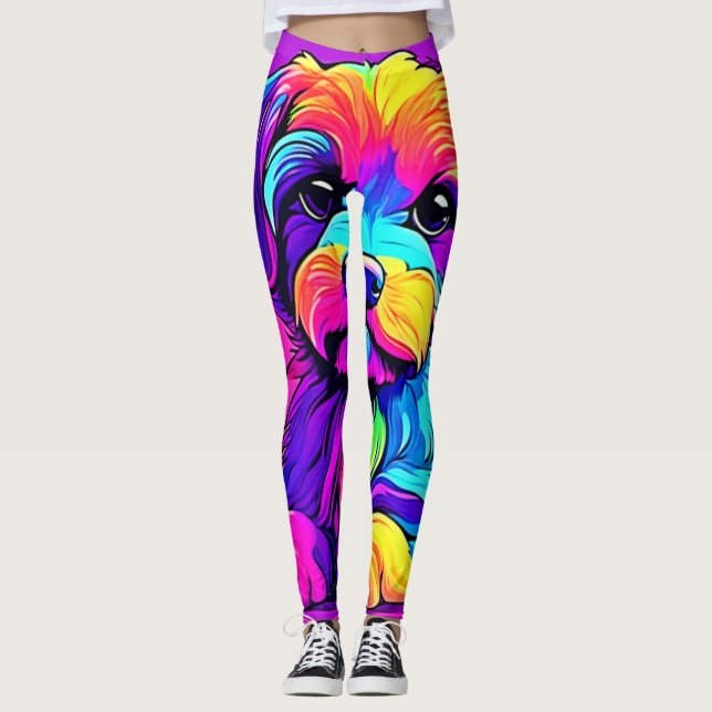Rainbow Puppy Artwork Leggings (Framsida)