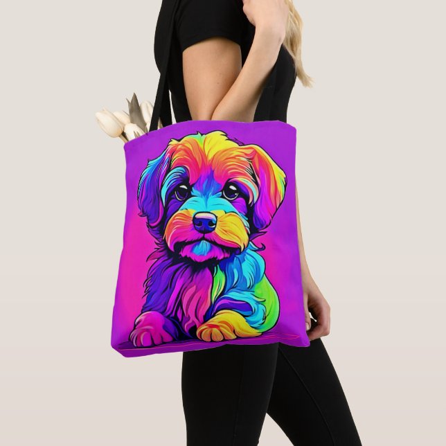 Rainbow Puppy Artwork Tygkasse (Närbild)