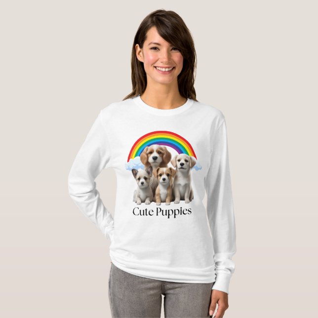 Rainbow Puppy Kärlek Anpassningsbar Shirt T (Hel framsida)