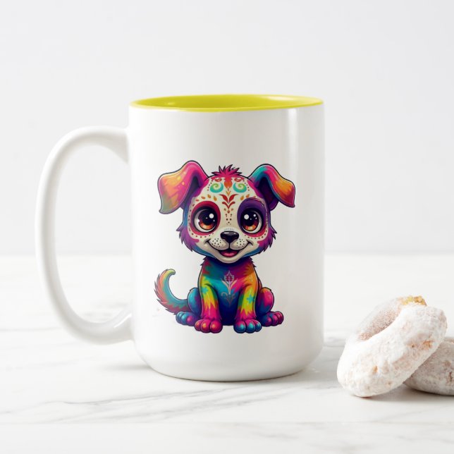 Rainbow Puppy Mug Två-Tonad Mugg (Med munk)