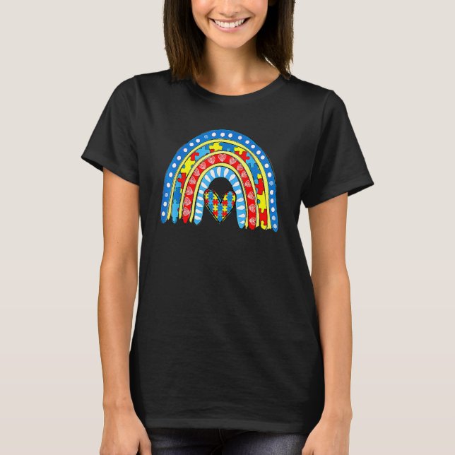 Rainbow Puzzle Heart Autism Awareness Accept Love  T Shirt (Framsida)