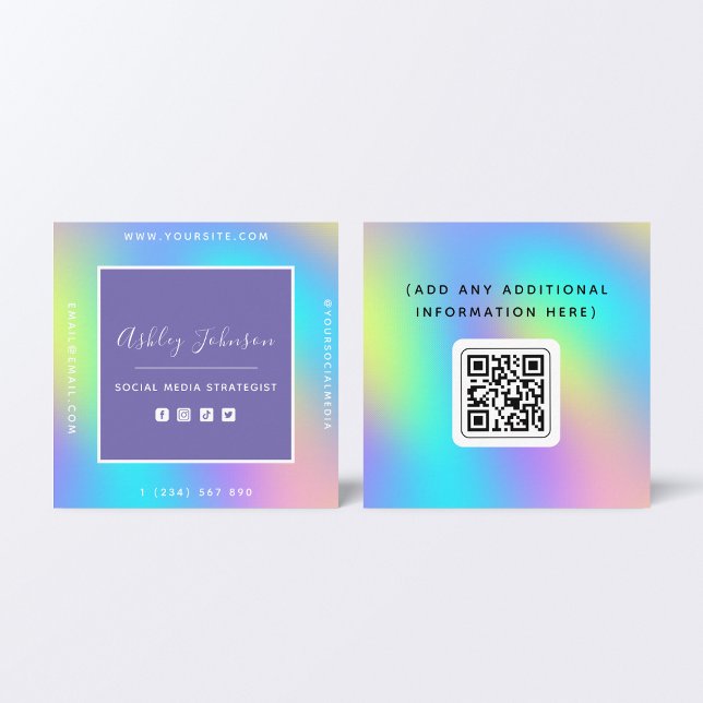 Rainbow QR Social Media Strategist Card Fyrkantigt Visitkort (Skapare uppladdad)