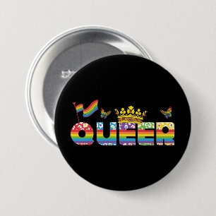 Rainbow Queer Krona med Flagga och Butterflies Knapp