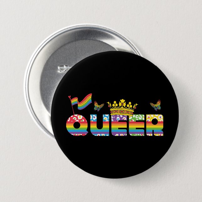 Rainbow Queer Krona med Flagga och Butterflies Knapp (Framsida & baksida)