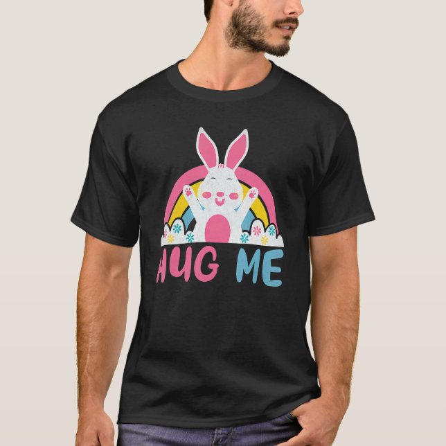 Rainbow Rabbit Hug Me Glad påsk Day Söndag Bunn T Shirt (Framsida)