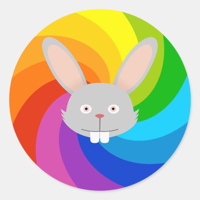 Rainbow Rabbit Runt Klistermärke (Framsida)