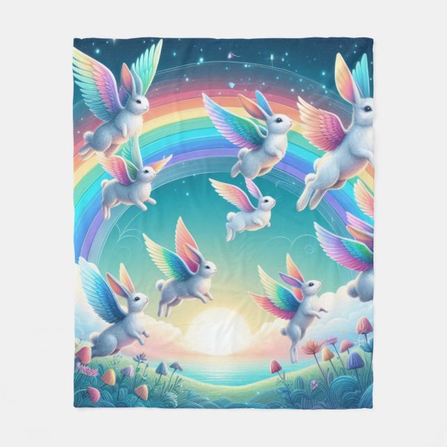 Rainbow Rabbits Blanket Fleecefilt (Framsidan)