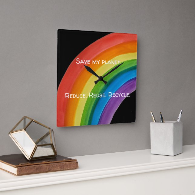 RAINBOW Rädda min planet (anpassningsbar) Fyrkantig Klocka (Kontor)