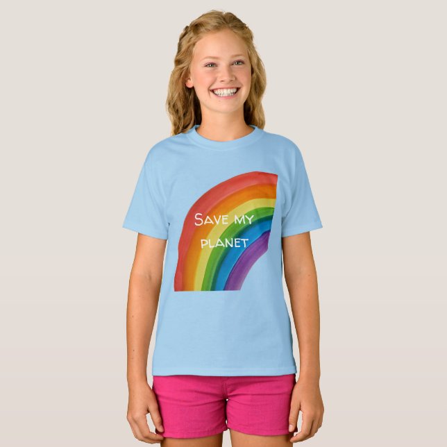 RAINBOW Rädda min planet (anpassningsbar) T Shirt (Hel framsida)