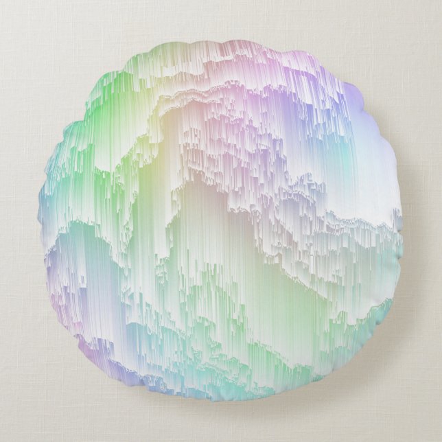 Rainbow Rain Glitch Rund Kudde (Framsidan)