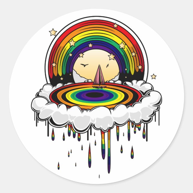 Rainbow Rain Runt Klistermärke (Framsida)
