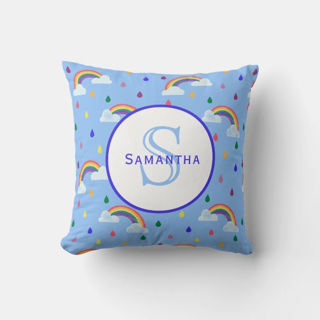 Rainbow Rain Storm Personlig Monogram Kudde (Framsida)