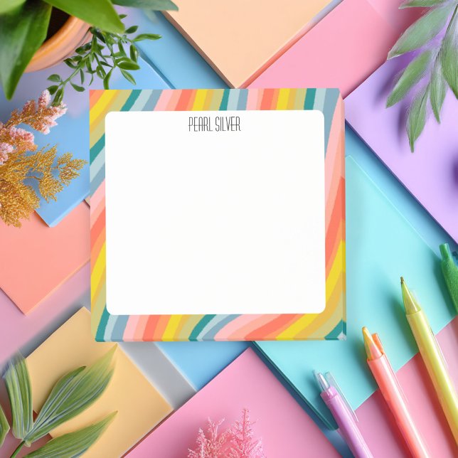 Rainbow Rand ANPASSNINGSBAR Chic  Monogram Personl Post-it Block (Rainbow Stripes CUSTOM Chic Monogram Personalized Post-it Notes
)