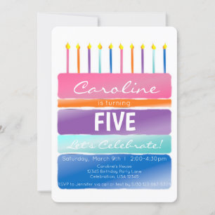 Rainbow Rand Birthday Candle Cake Inbjudningar