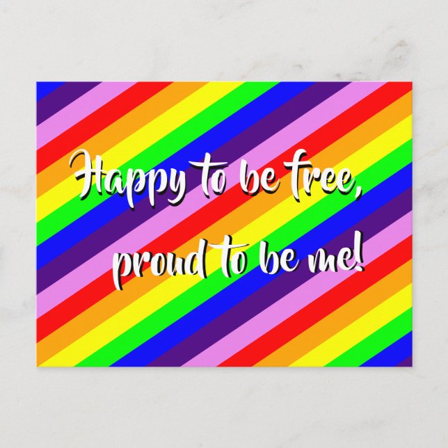 Rainbow Rand Colorful Pride Lycklig Proud Quote Vykort (Framsida)