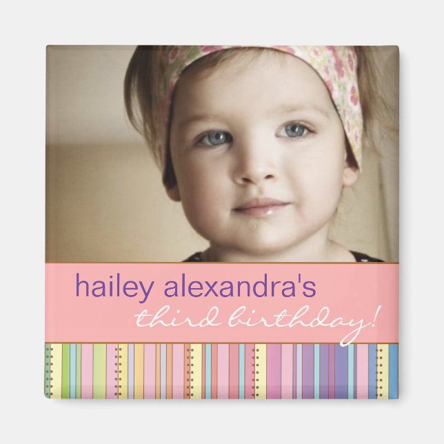 Rainbow Rand & Dots Birthday Photo Magnet (Framsidan)
