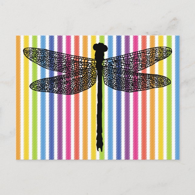 Rainbow rand dragonfly Kryp Insekt Silhouette Vykort (Framsida)