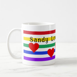 Rainbow Rand Hearts First Namn Customize Kaffemugg