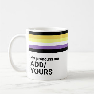 Rainbow Rand LGBT Namn Pronouns Not Binary Flagga Kaffemugg