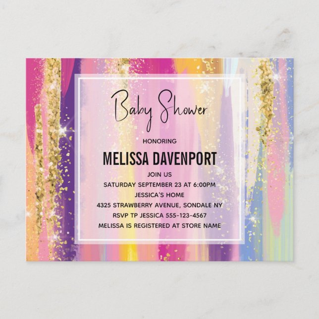 Rainbow Rand med Faux Glitter Baby Shower Vykort (Framsida)