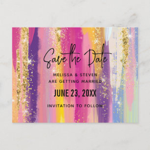 Rainbow Rand med Faux Glitter Spara datumet Inbjudan Vykort