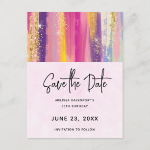 Rainbow Rand med Faux Glitter Spara datumet Inbjudan Vykort