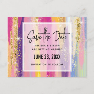 Rainbow Rand med Faux Glitter Spara datumet Inbjudan Vykort