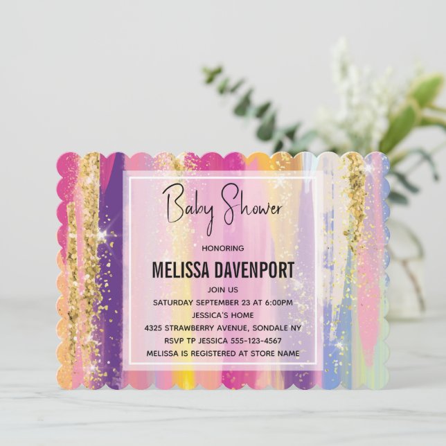 Rainbow Rand med Faux Guld Glitter Baby Shower Inbjudningar (Stående Fram)