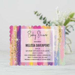 Rainbow Rand med Faux Guld Glitter Baby Shower Inbjudningar