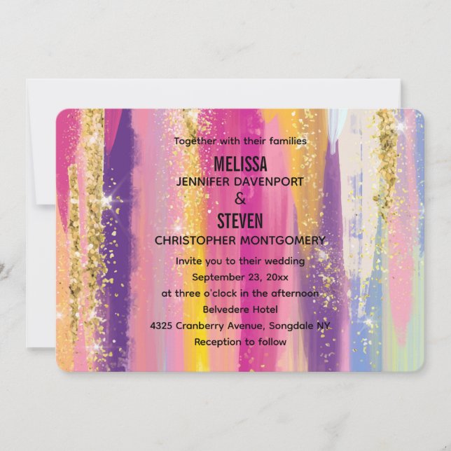 Rainbow Rand med Faux Guld Glitter Bröllop Inbjudningar (Framsida)
