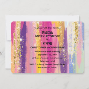 Rainbow Rand med Faux Guld Glitter Bröllop Inbjudningar