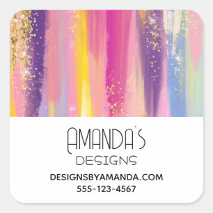 Rainbow Rand med Faux Guld Glitter Business Fyrkantigt Klistermärke