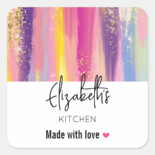 Rainbow Rand med Faux Guld Glitter Kitchen Fyrkantigt Klistermärke